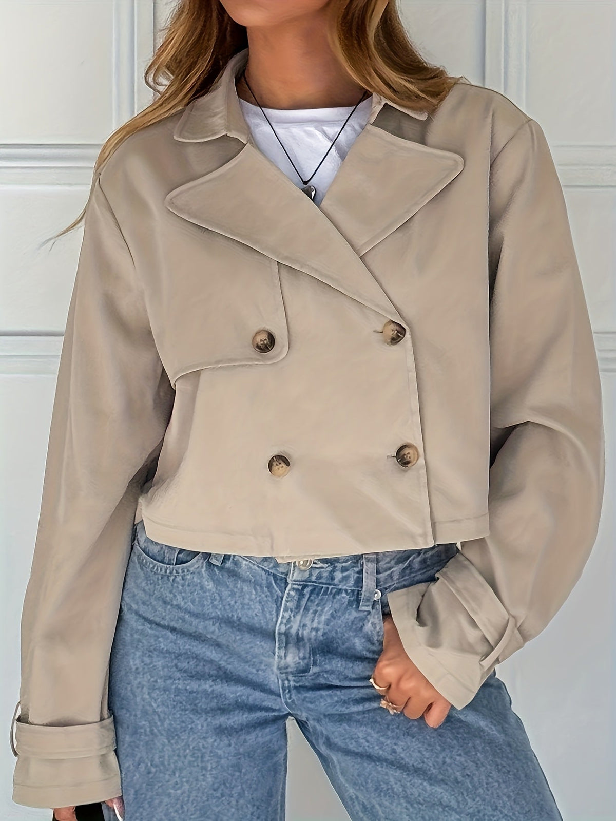 Harlow | Women's Khaki Faux Leather Pea Coat