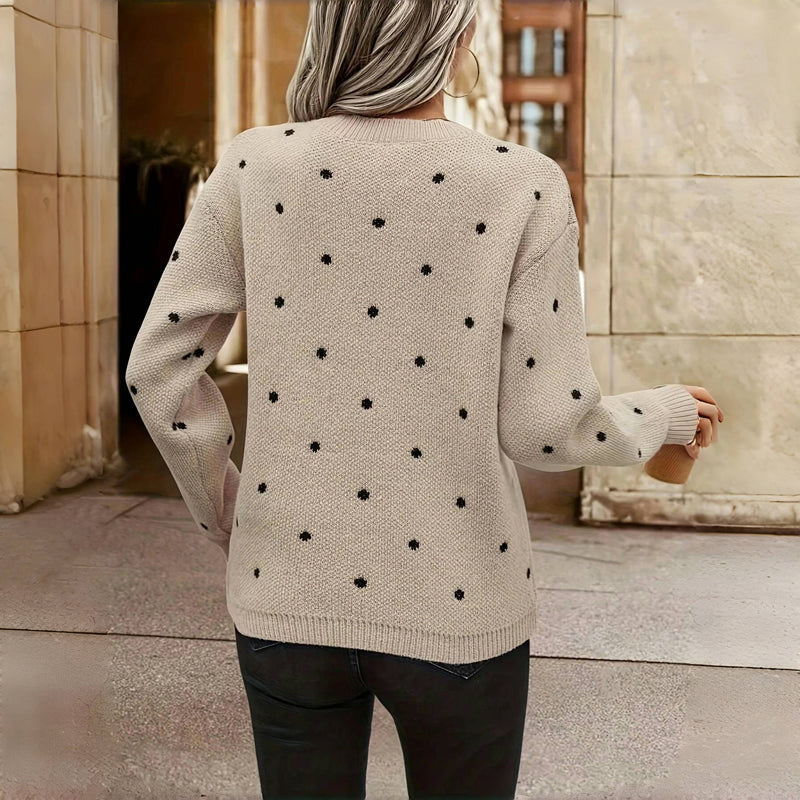 Maeve | Women's Polka Dot Relaxed Fit Crew Neck Knit Sweater