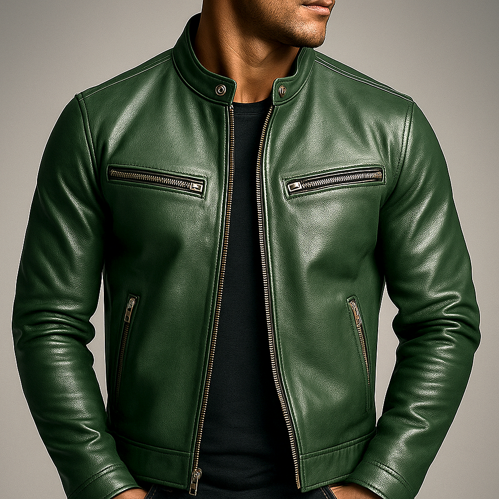 Mens Slim Fit Leather Jacket Classic Moto Biker Style Full Zip