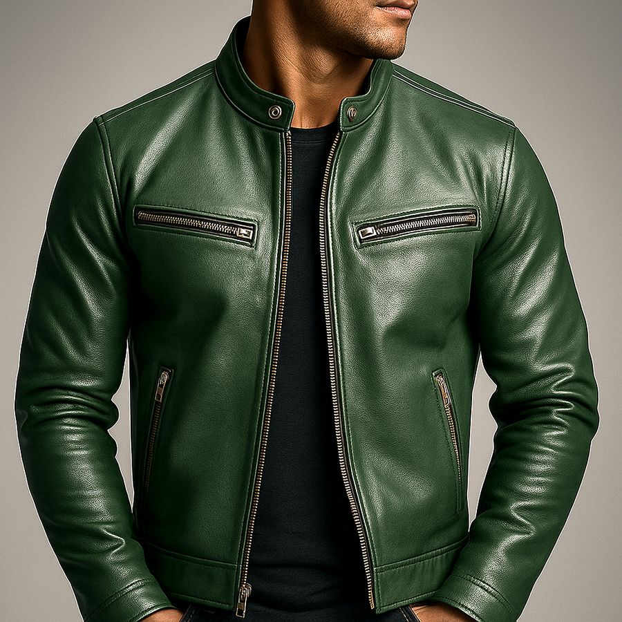 Mens Slim Fit Leather Jacket Classic Moto Biker Style Full Zip