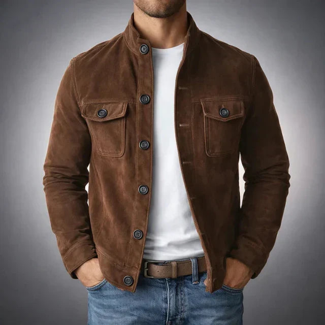 Thomas | Mens Suede Bomber Jacket Button Up Field Style