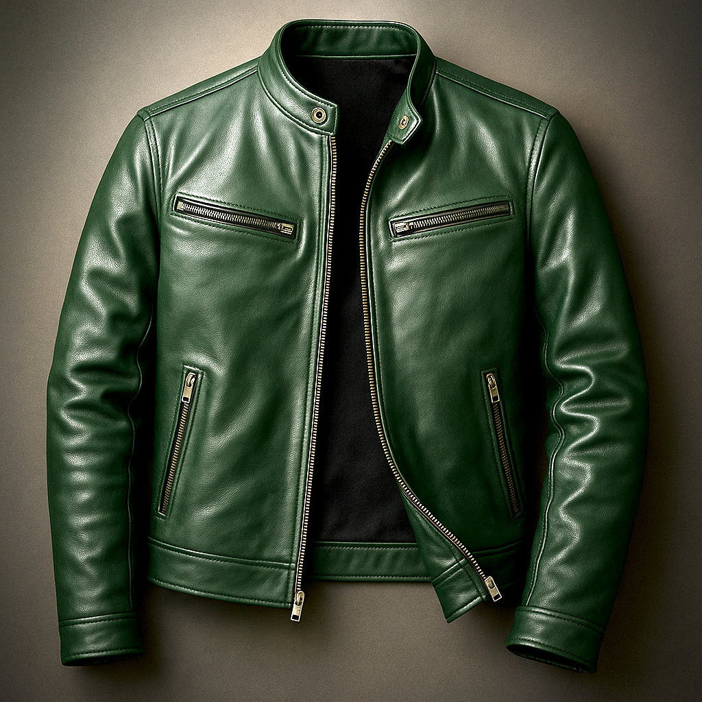Mens Slim Fit Leather Jacket Classic Moto Biker Style Full Zip