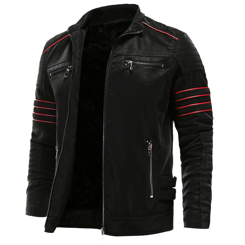 James | Mens Fleece Lined Leather Jacket Biker Racer Style