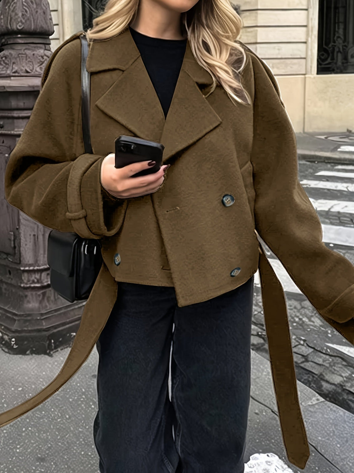 Odessa | Women's Belted Brown Pea Coat