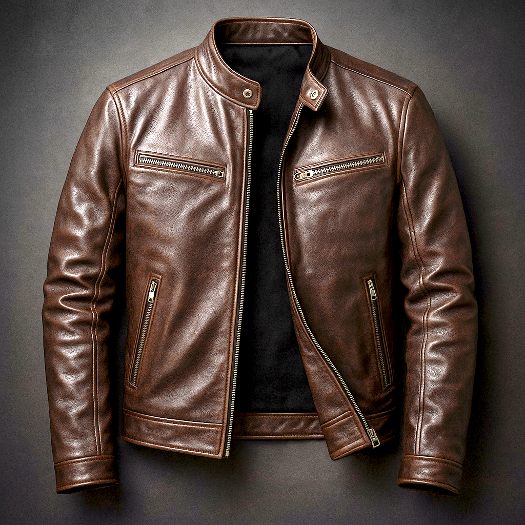 Mens Slim Fit Leather Jacket Classic Moto Biker Style Full Zip