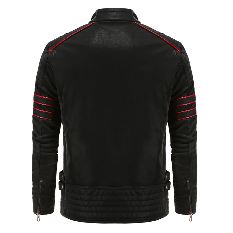 James | Mens Fleece Lined Leather Jacket Biker Racer Style