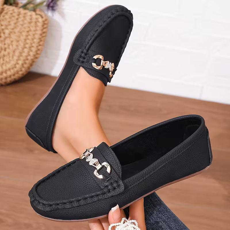 Eponine | Women's Gold Chain Detail Slip-On Loafers
