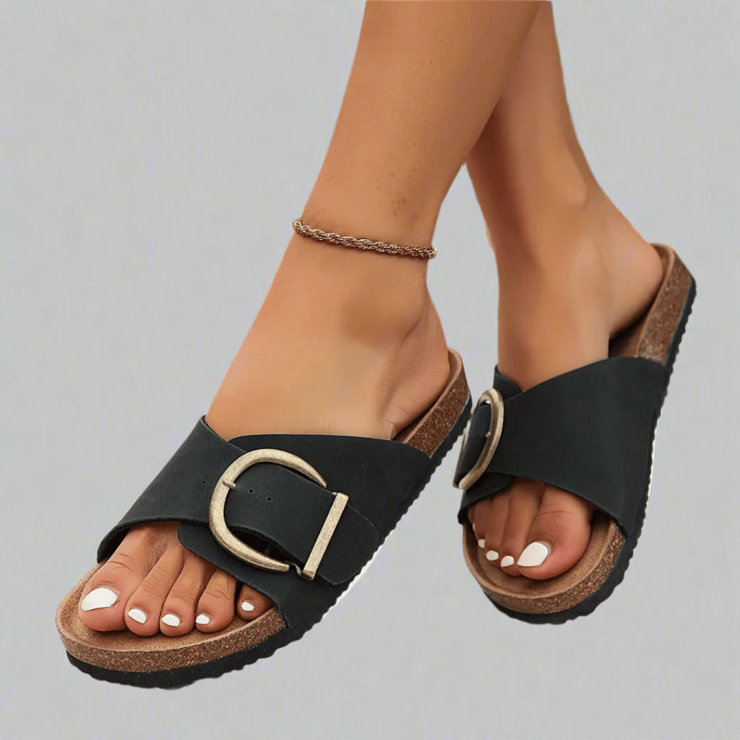 Delaney | Women's Buckle Wide Strap Comfortable Slides