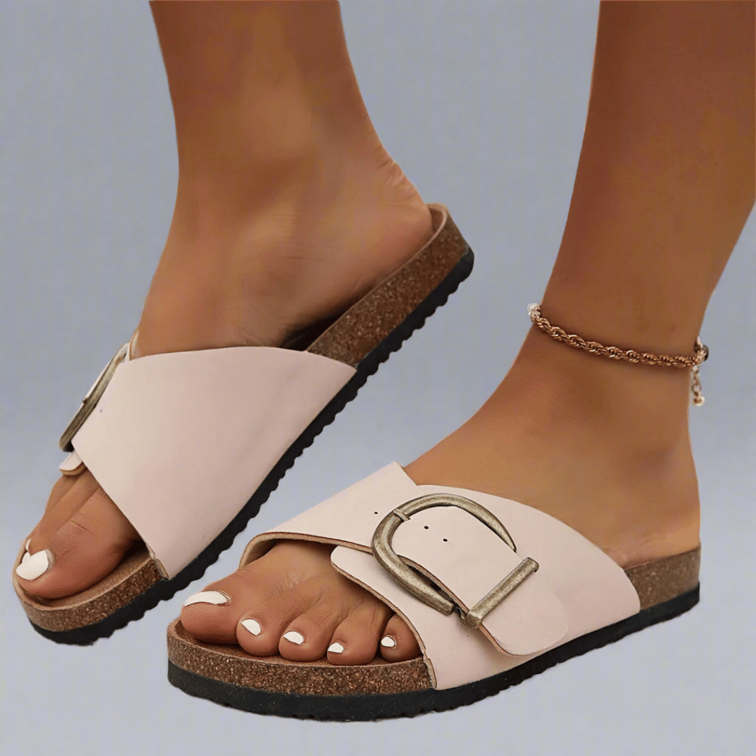 Delaney | Women's Buckle Wide Strap Comfortable Slides