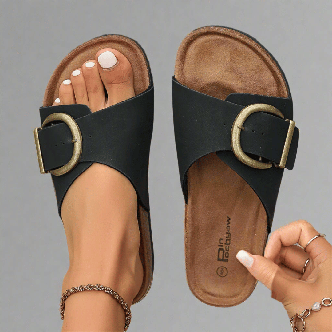 Delaney | Women's Buckle Wide Strap Comfortable Slides