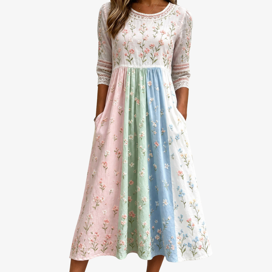 Pastel Meadow Floral Pocket Midi Dress