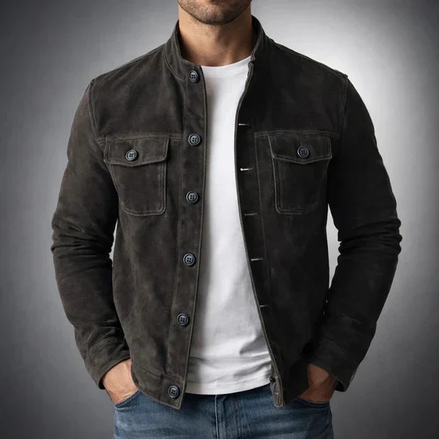 Thomas | Mens Suede Bomber Jacket Button Up Field Style