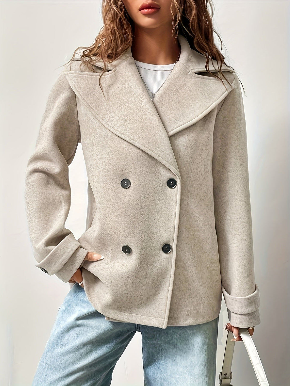 Adele | Women's Beige Oversized Pea Coat
