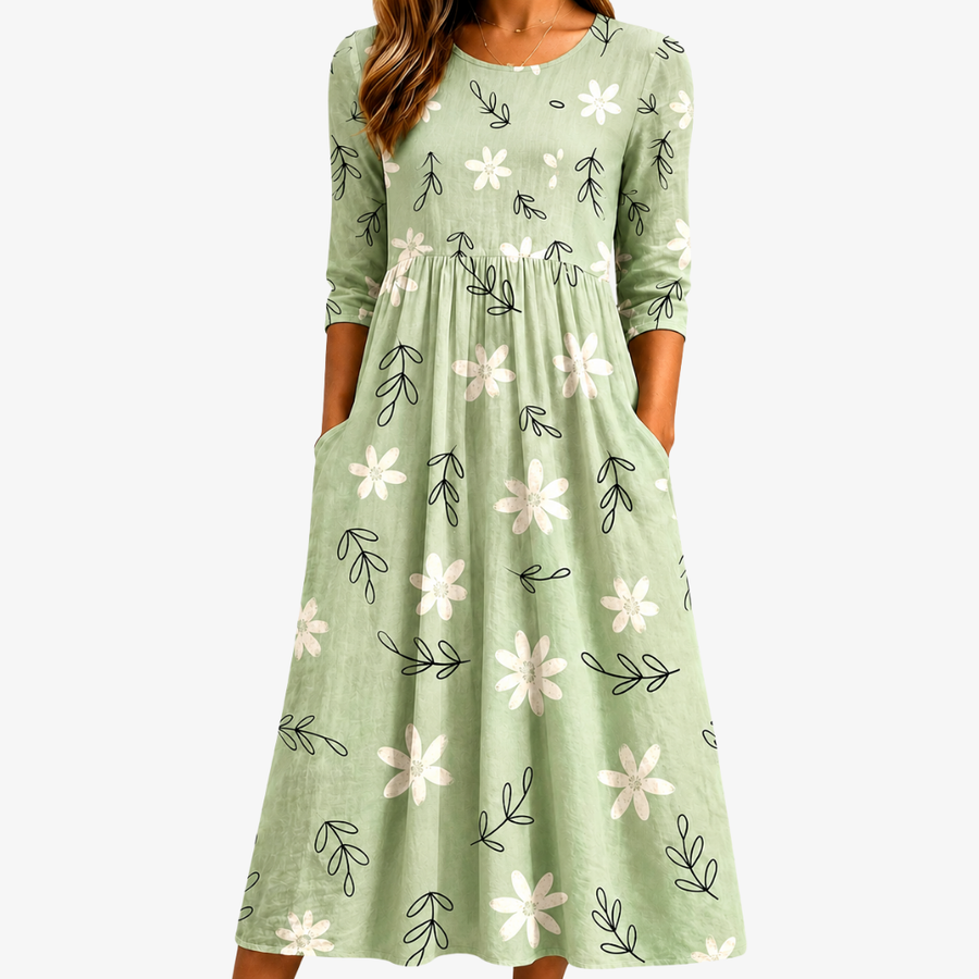 Sage Blossom Everyday Pocket Midi Dress