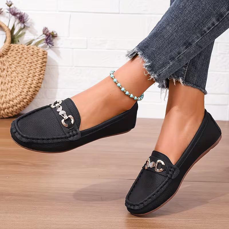 Eponine | Women's Gold Chain Detail Slip-On Loafers