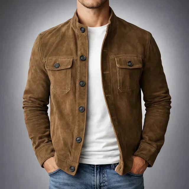 Thomas | Mens Suede Bomber Jacket Button Up Field Style