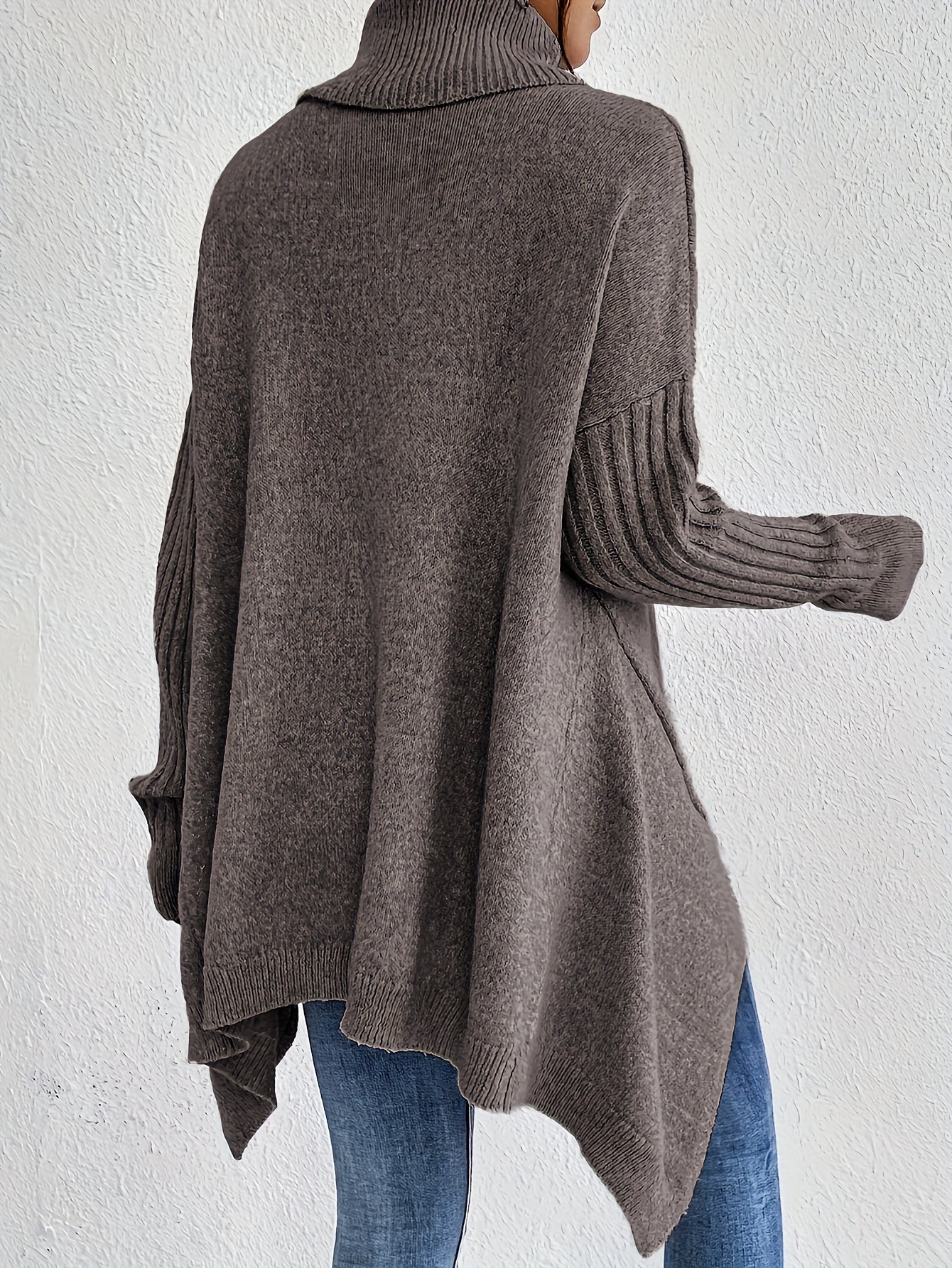 Audrey | Women's High Neck Asymmetrical Drape Knit Sweater