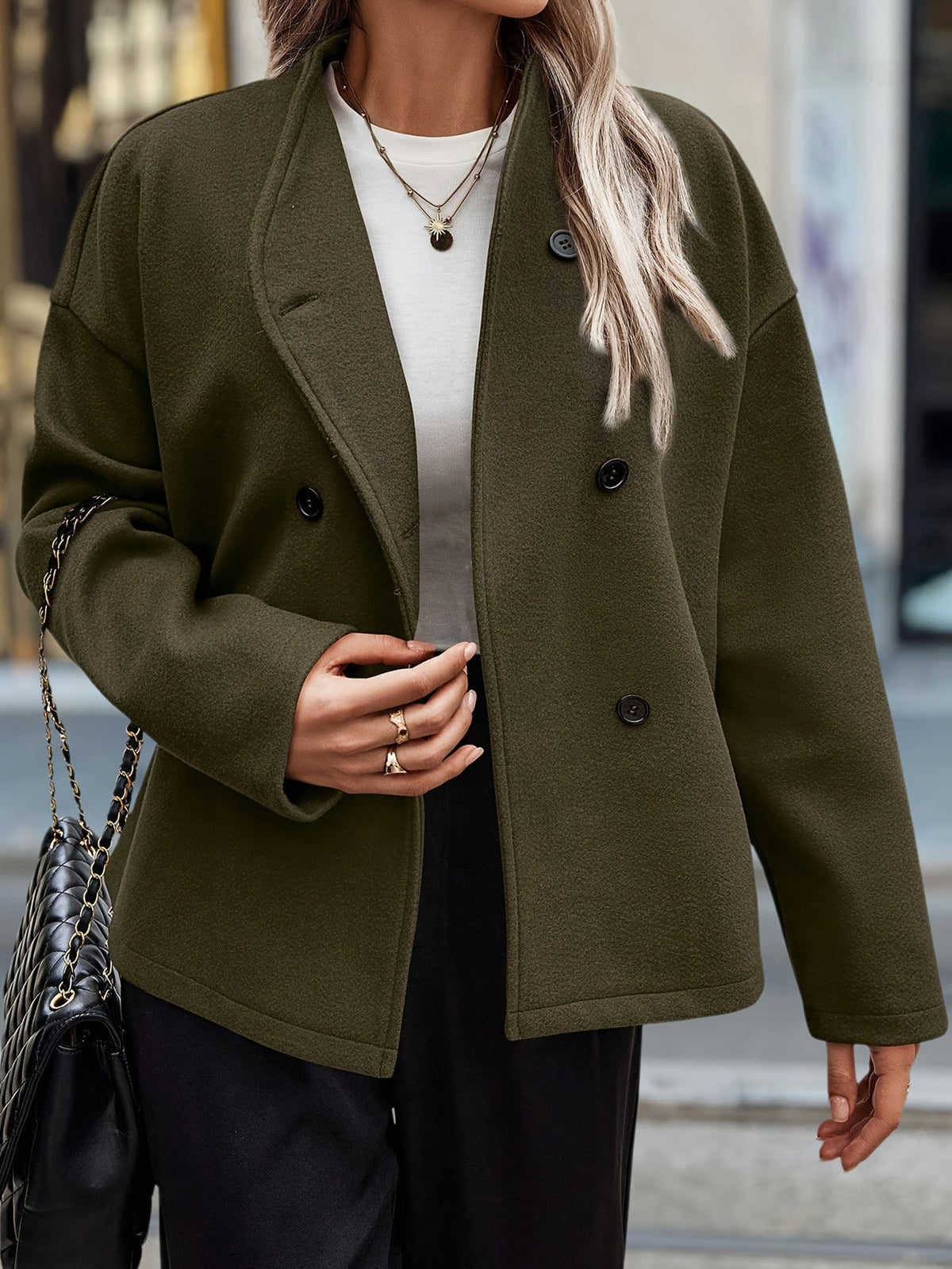 Fern | Women's Dark Green Fleece Pea Coat
