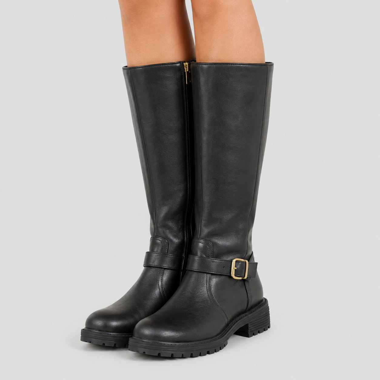 Bridget | Women's Buckle Strap Side Zip Riding Knee-High Boots