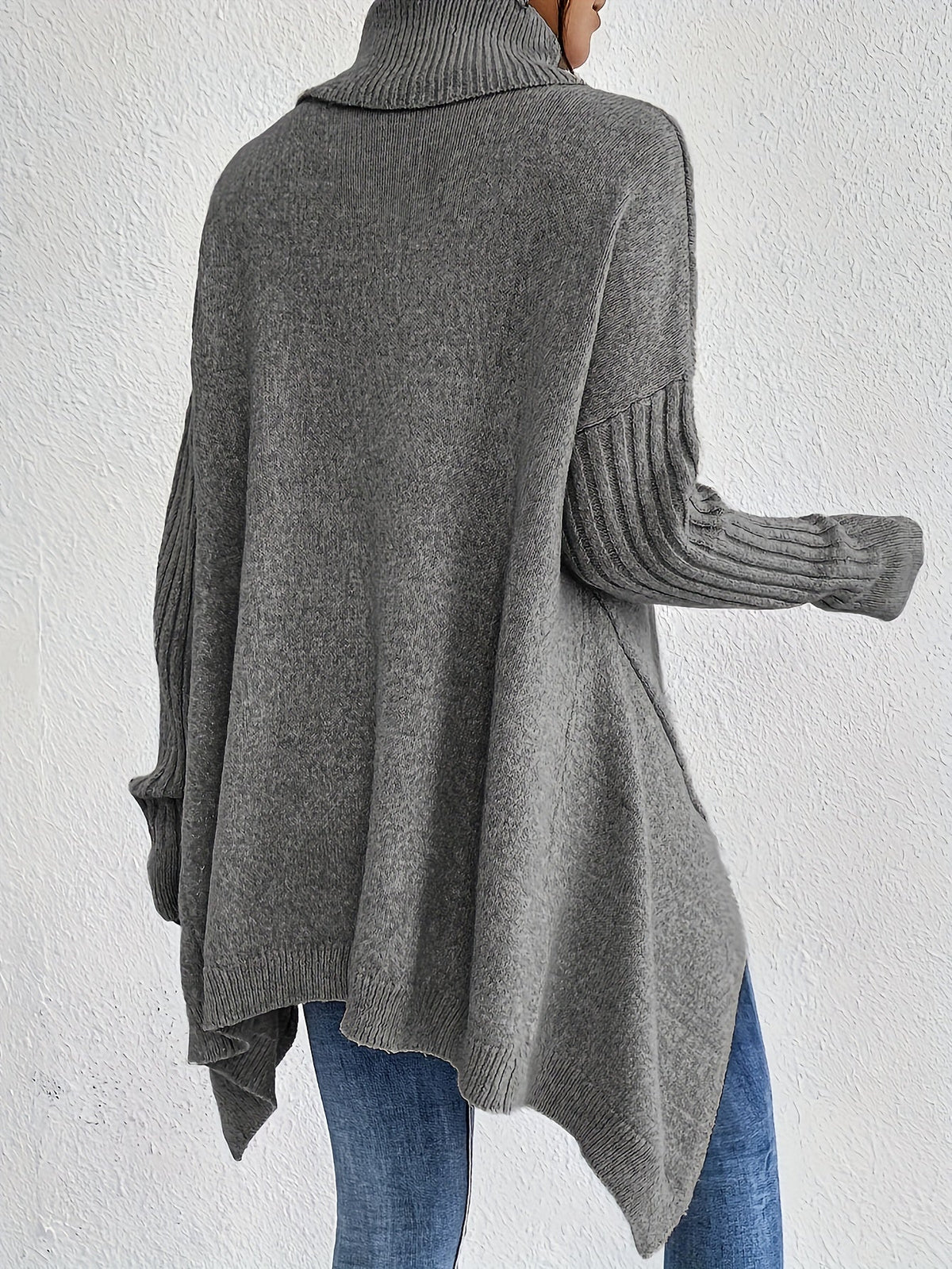 Audrey | Women's High Neck Asymmetrical Drape Knit Sweater