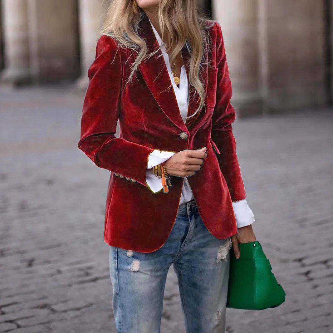 Seraphine | Women's Fitted Velvet Lapel Collar Blazer