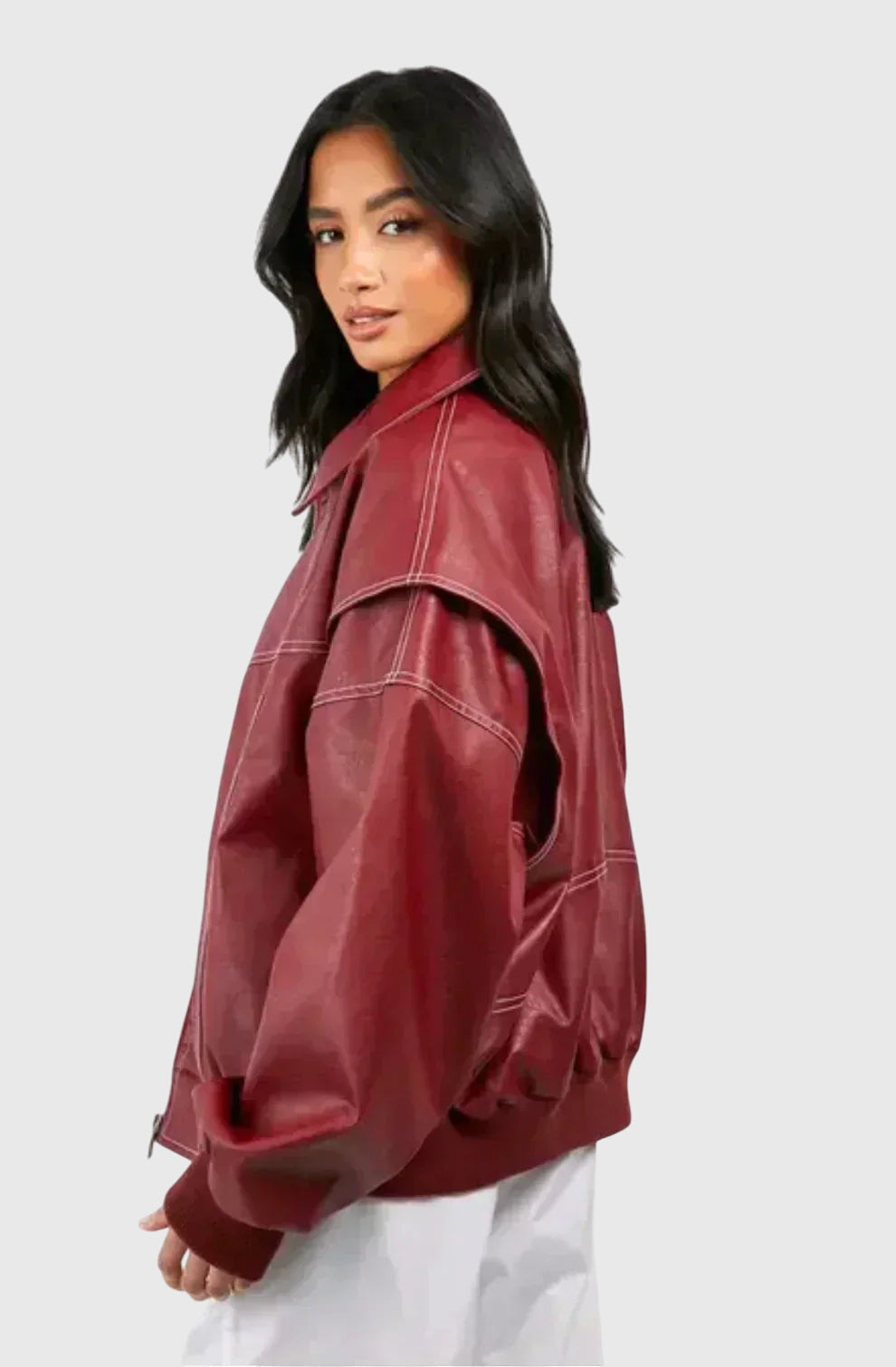 Faye | Women's Oversized Red Leather Jacket