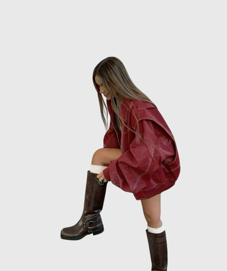 Faye | Women's Oversized Red Leather Jacket