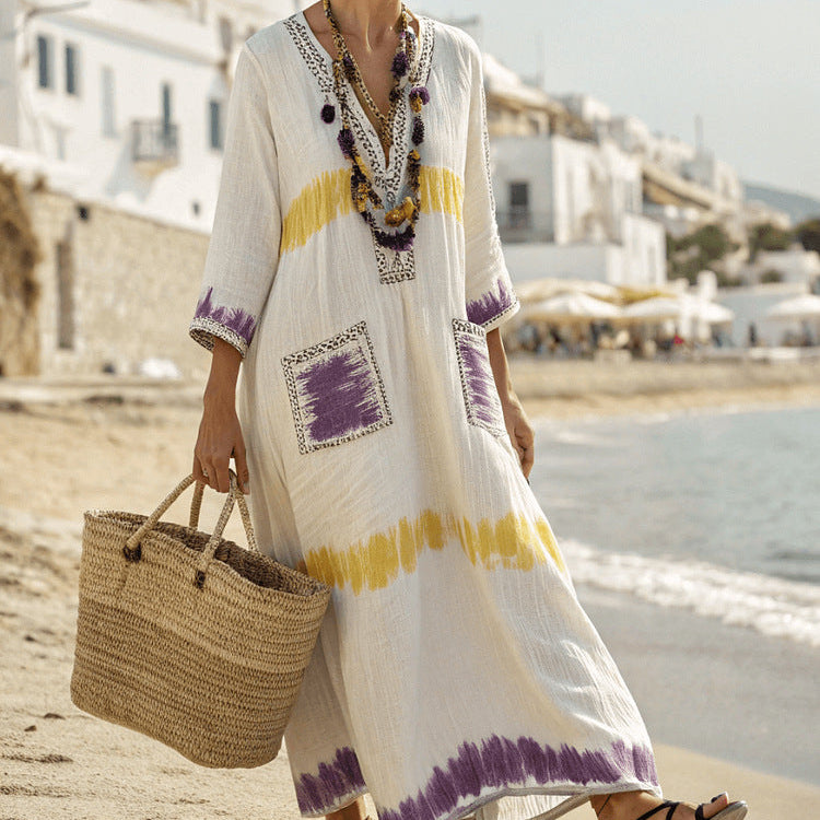Robe Caftan "Aimée" – Pourpre & Mimosa