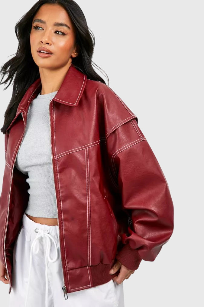 Faye | Women's Oversized Red Leather Jacket
