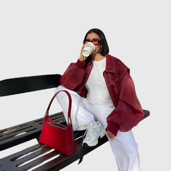 Faye | Women's Oversized Red Leather Jacket