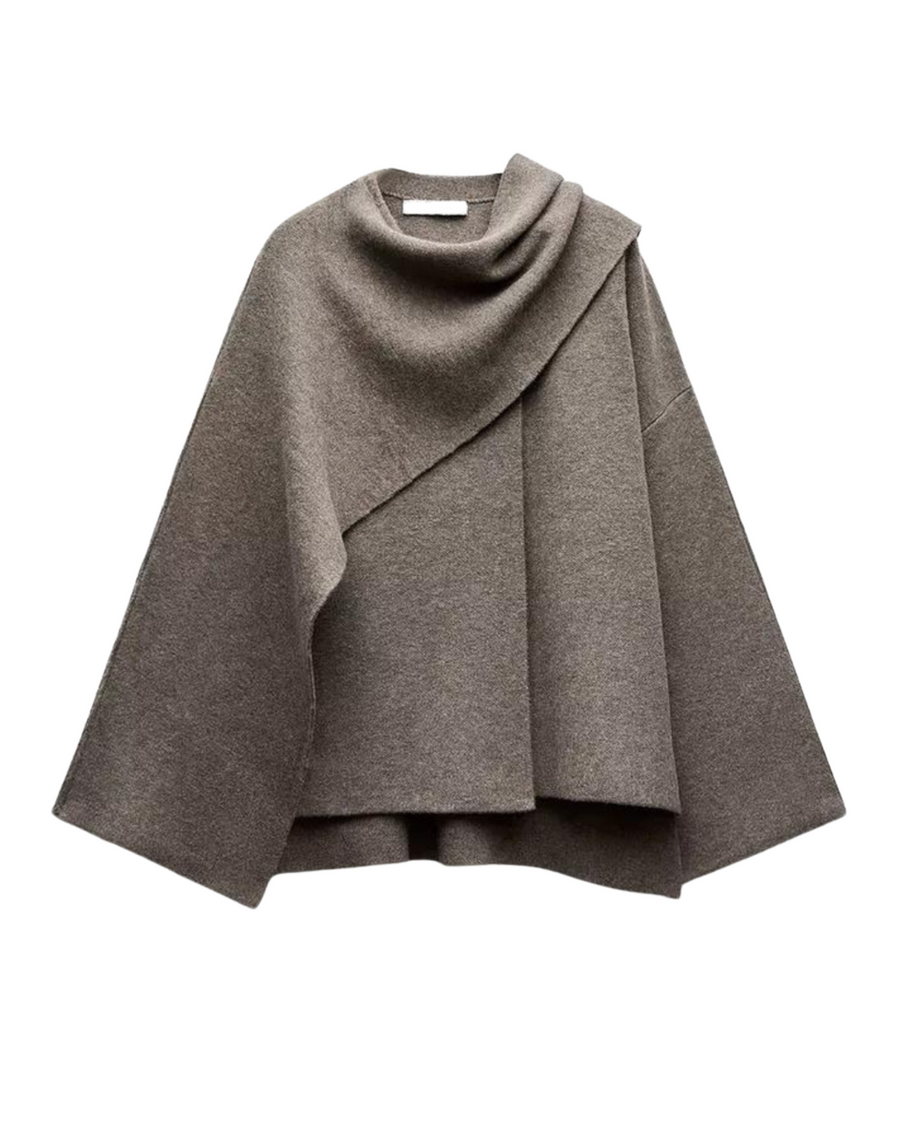 Draped Cowl Neck Poncho with Wide Sleeve
