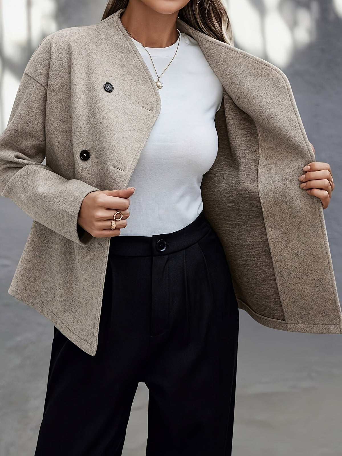 Delphine | Women's Apricot Wool Pea Coat