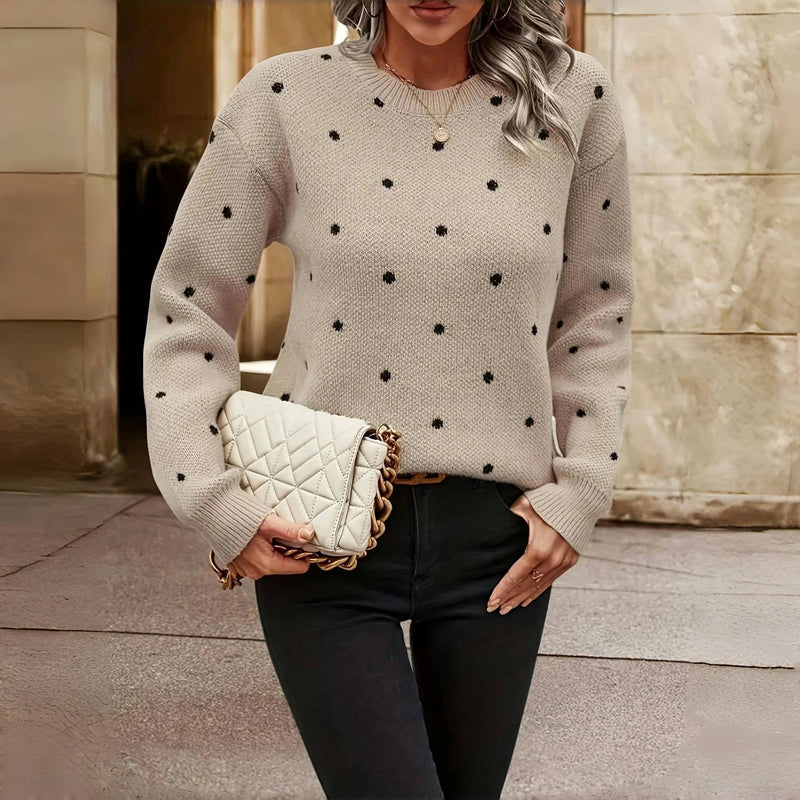 Maeve | Women's Polka Dot Relaxed Fit Crew Neck Knit Sweater