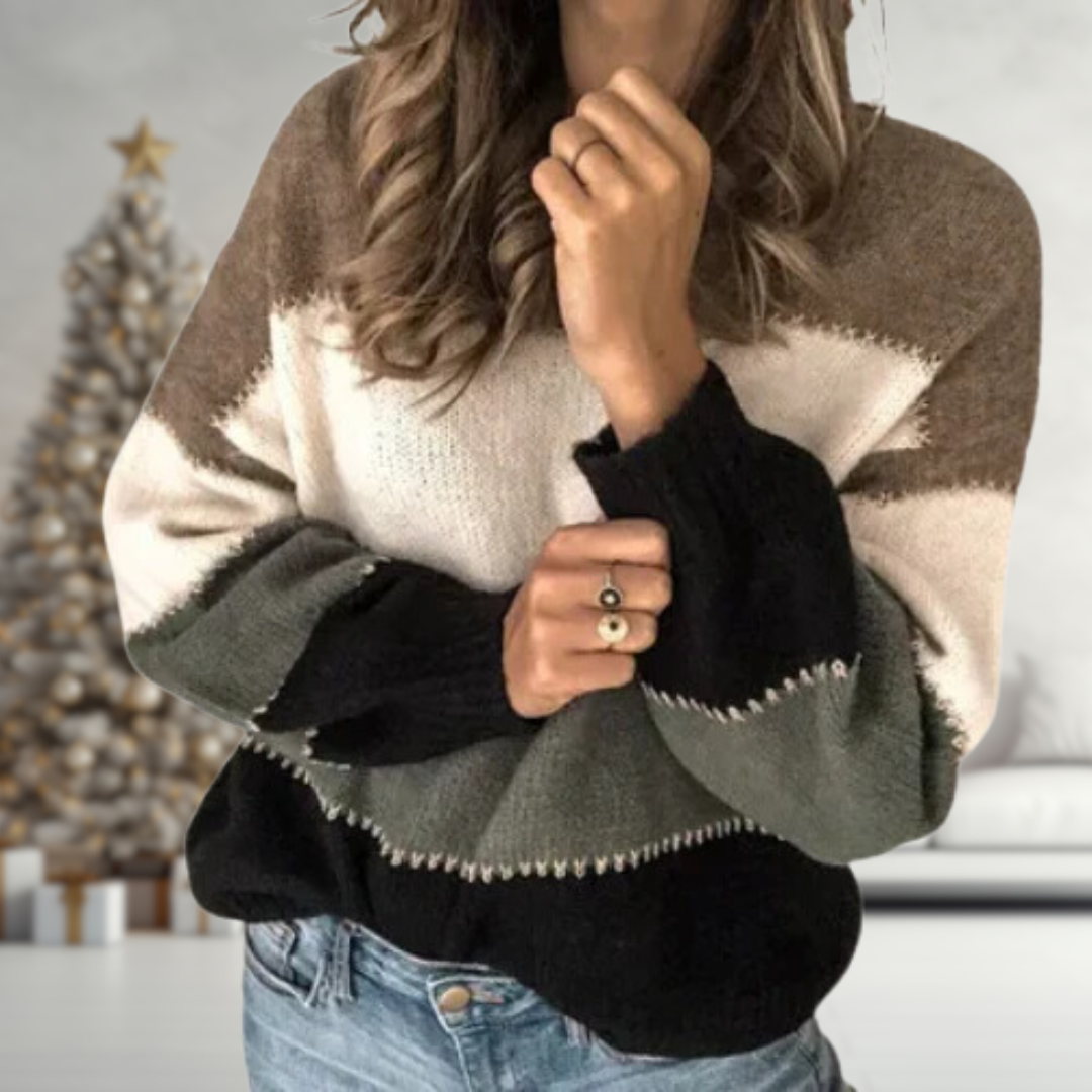 Maya | Women's Colorblock Crew Neck Knit Sweater