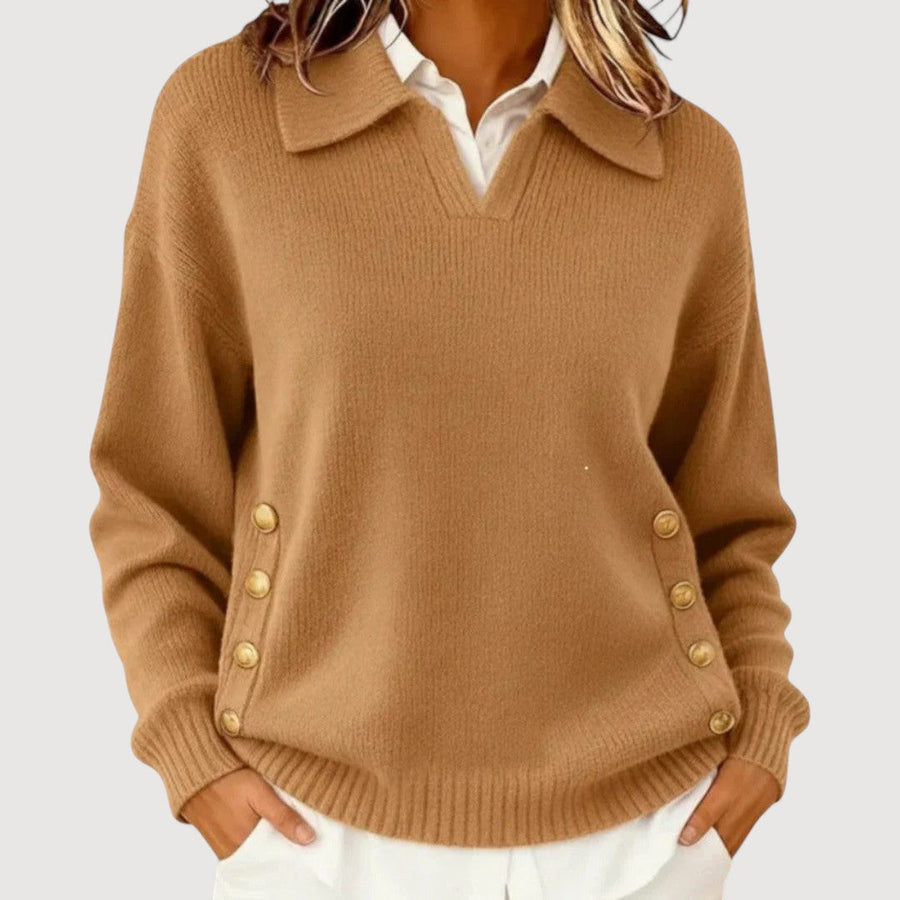 Aira | Women's Button V-Neck Relaxed Fit Knit Sweater