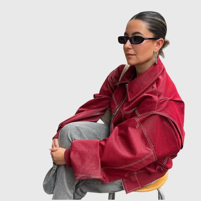 Faye | Women's Oversized Red Leather Jacket