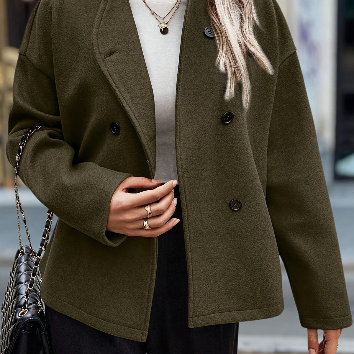 Fern | Women's Dark Green Fleece Pea Coat