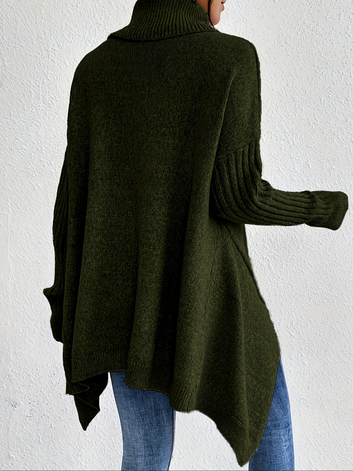 Audrey | Women's High Neck Asymmetrical Drape Knit Sweater