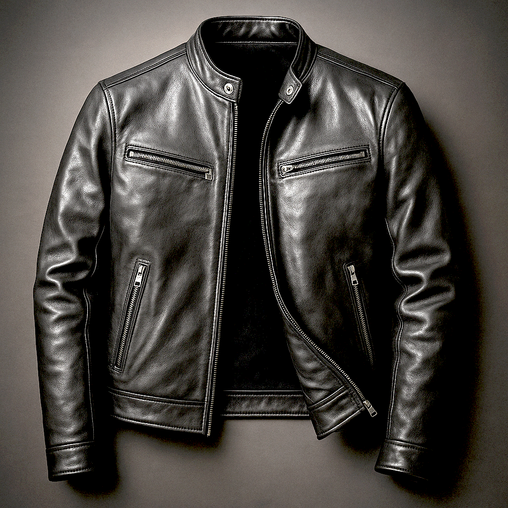 Mens Slim Fit Leather Jacket Classic Moto Biker Style Full Zip