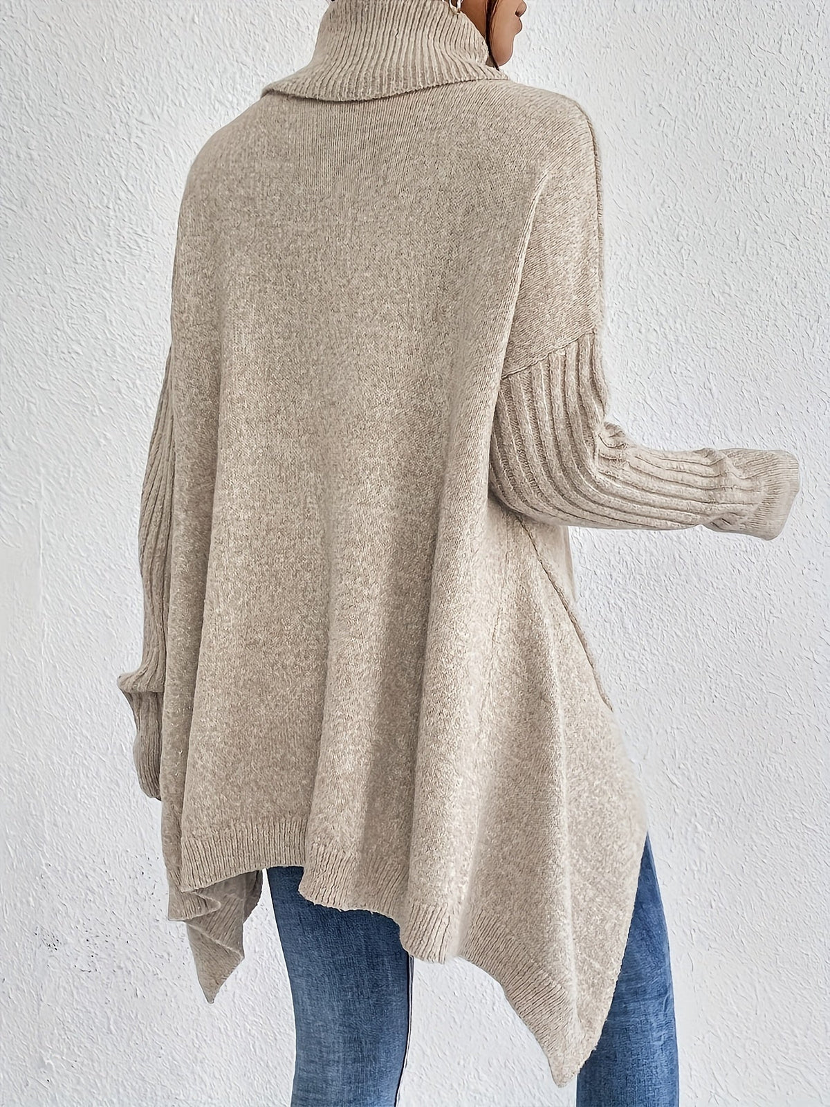 Audrey | Women's High Neck Asymmetrical Drape Knit Sweater