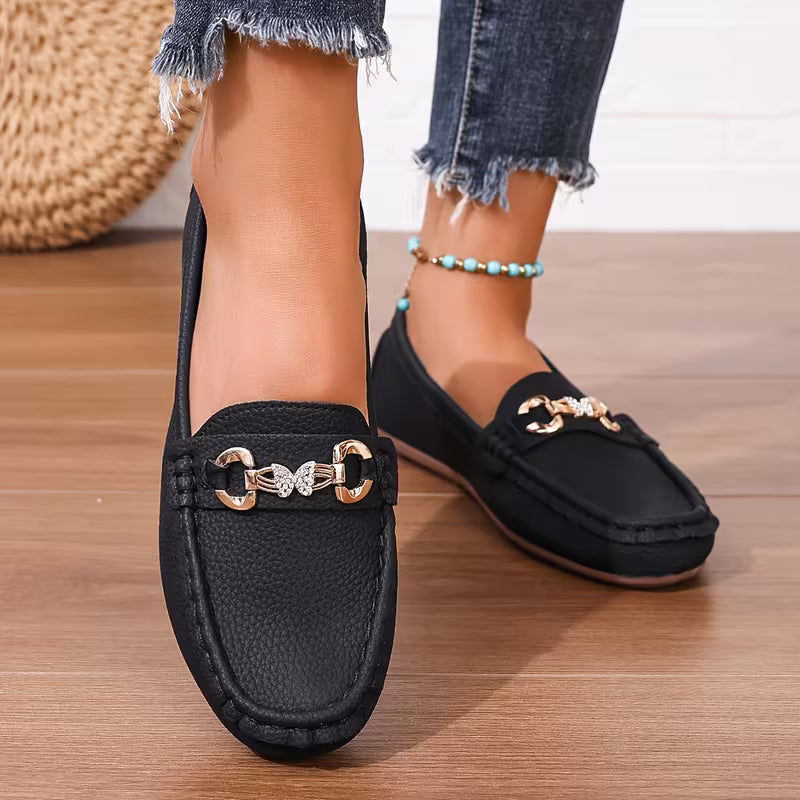 Eponine | Women's Gold Chain Detail Slip-On Loafers