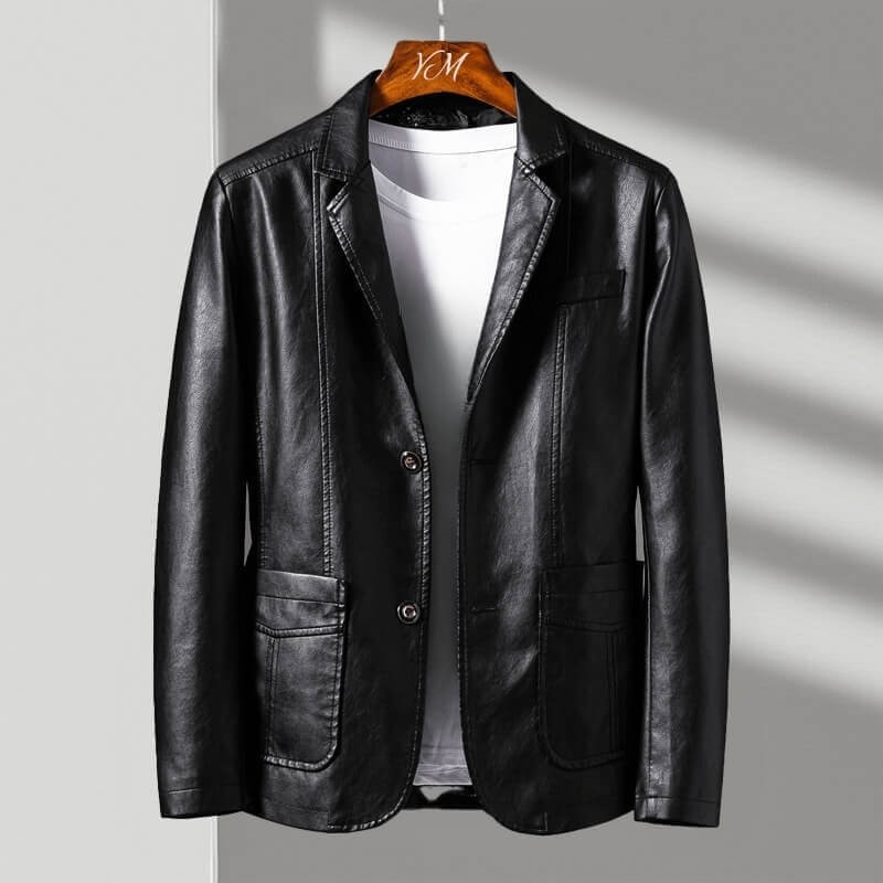 Oliver | Mens Faux Leather Blazer Slim Fit Suit Jacket