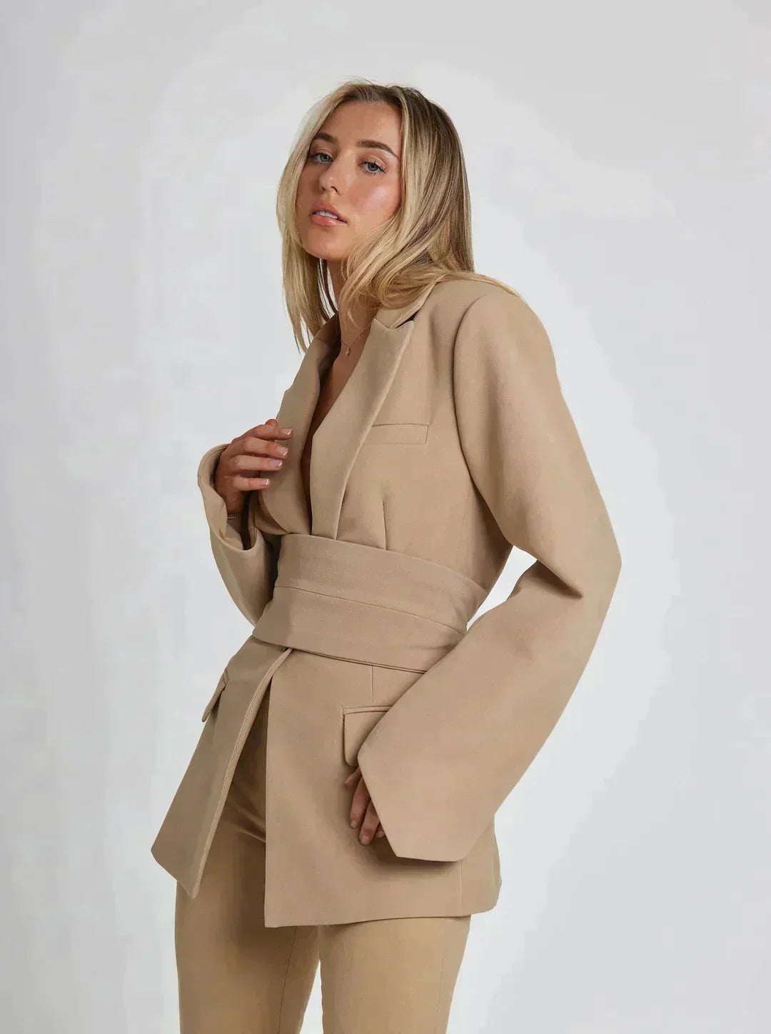 Verity | Women's Tie Waist Wide Sleeve Tailored Blazer