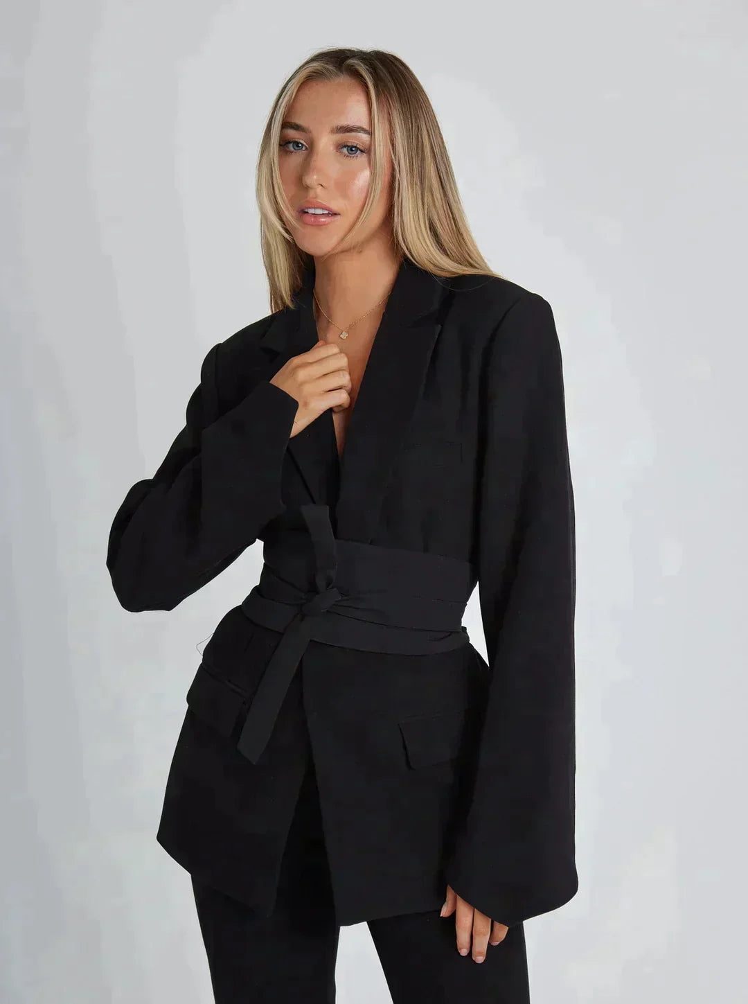 Verity | Women's Tie Waist Wide Sleeve Tailored Blazer