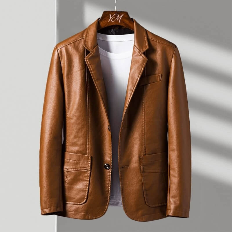 Oliver | Mens Faux Leather Blazer Slim Fit Suit Jacket