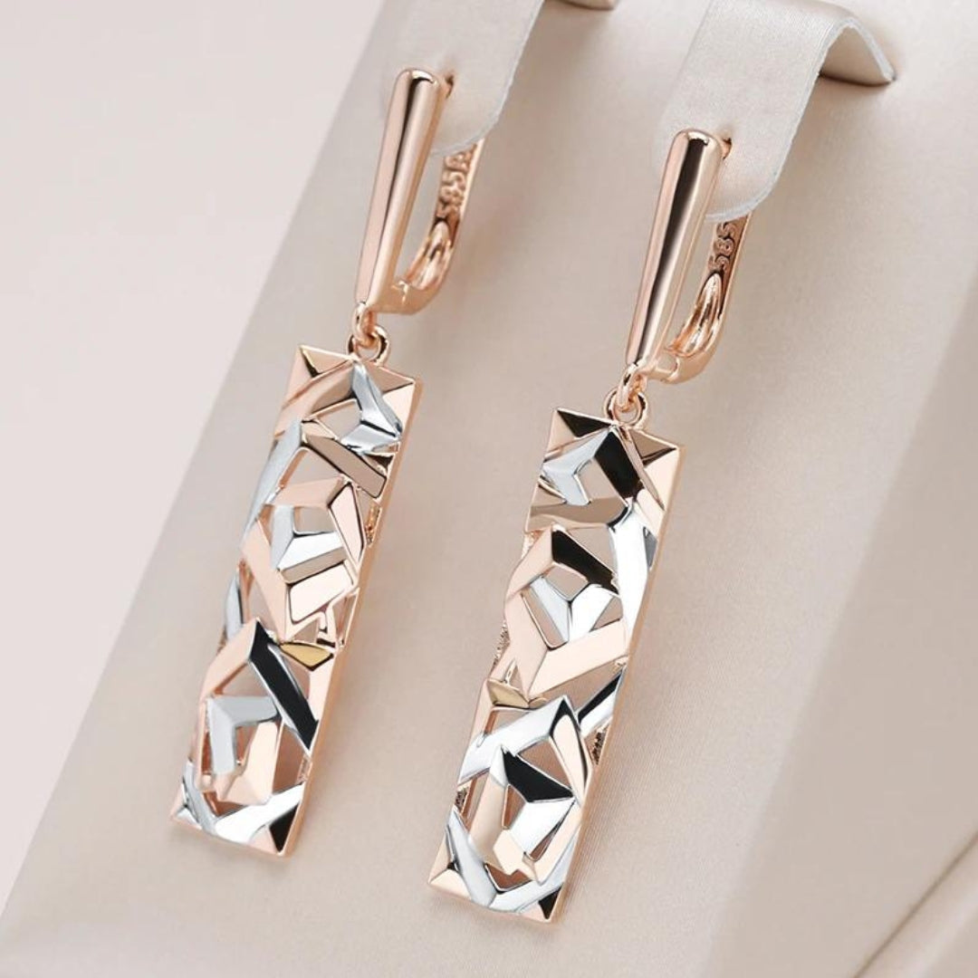 MYRA™ - Boucles d'oreilles élégantes rectangulaires or et argent