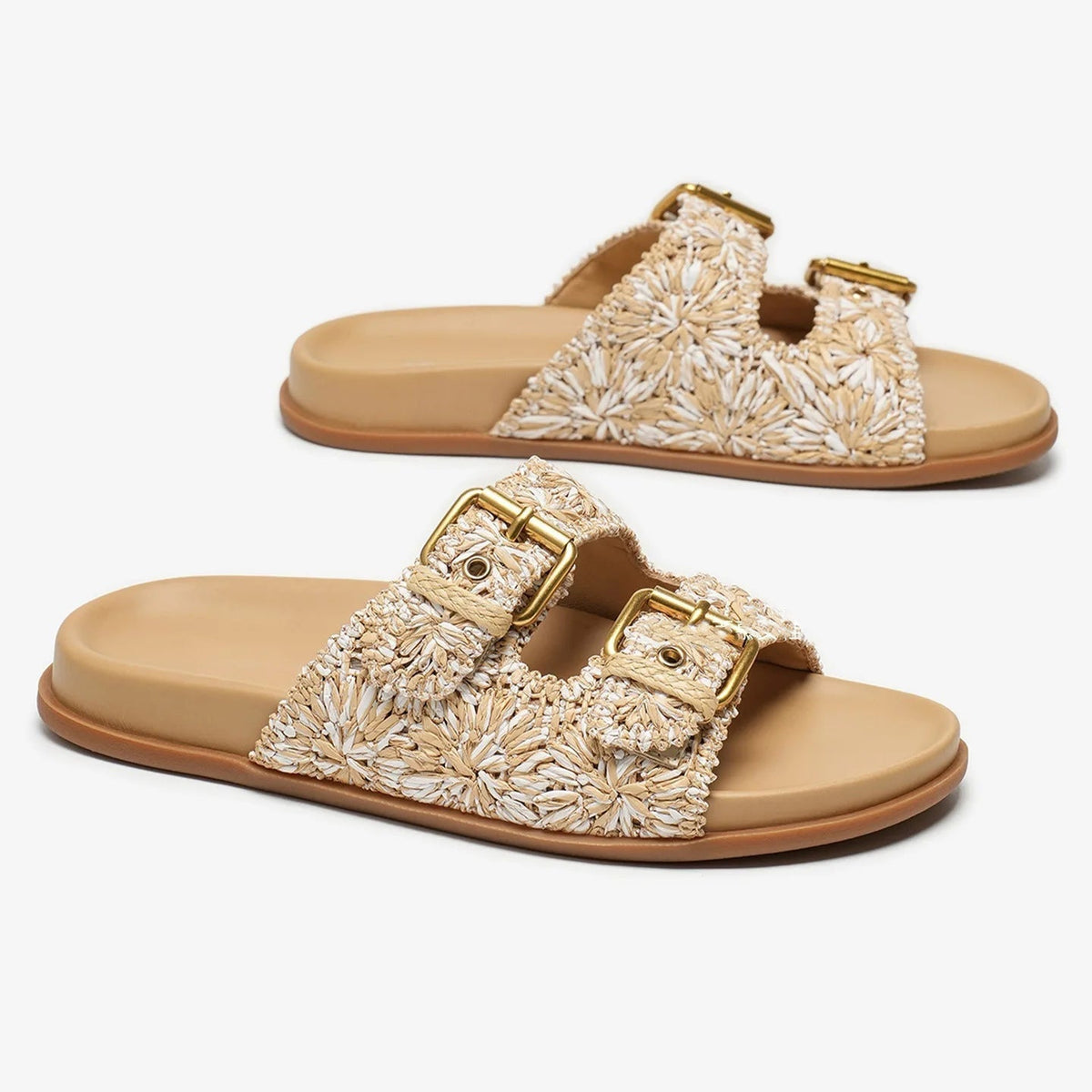 Isla | Women's Embroidered Raffia Floral Comfortable Slides