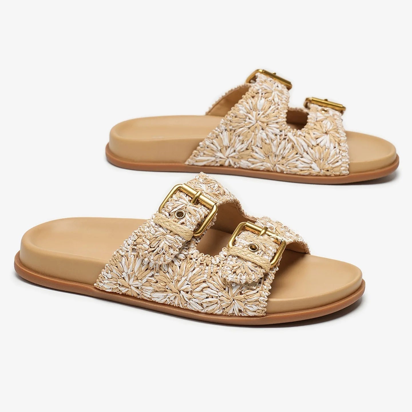 Isla | Women's Embroidered Raffia Floral Comfortable Slides
