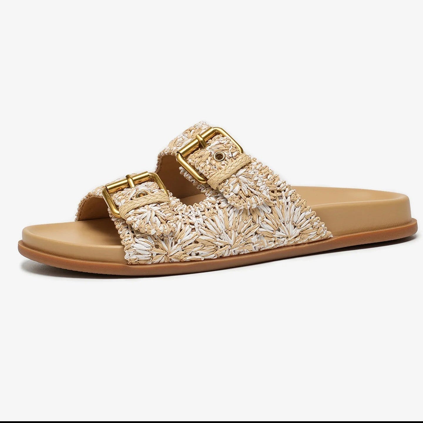 Isla | Women's Embroidered Raffia Floral Comfortable Slides