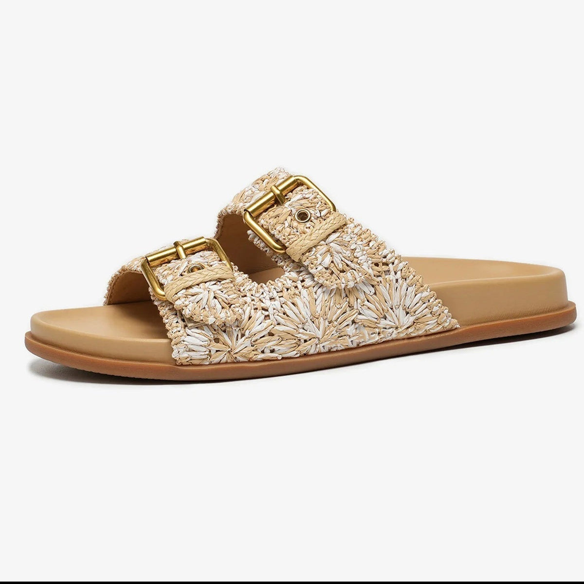 Isla | Women's Embroidered Raffia Floral Comfortable Slides